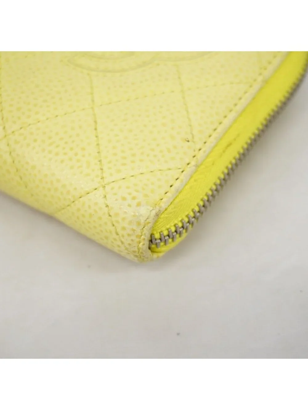 Chanel Wallet Quilted Caviar Leather Yellow Silver
